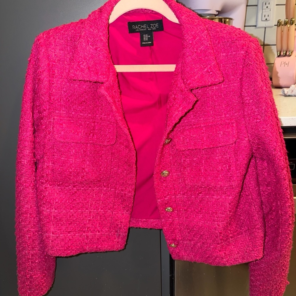 Rachel Zoe Vibrant Pink Bouclé Cropped Blazer